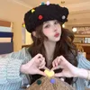 Berets Autumn Winter Women Niche Jelly Bean Plush Beret Hat Big Pattern Color Balls Lamb Wool Cute Warm Painter Woman