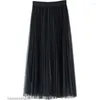 Skirts Tulle Womens 2023 Summer Long Maxi Skirt Female Elastic High Waist Pleated Tutu Sun Black Gray Pink