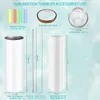 Mugs Sublimation Tumblers 20 Oz Straight Stainless Steel Blank Skinny Tumbler With Lid And Metal Straw - White 4 Pack CNIM