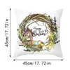 Printemps pâques décor à la maison housse de coussin fleurs lapin imprimé oreiller décorations carré lin jeter taies d'oreiller 240325