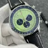 46 -миллиметровое качество B01 Navitimer Watch Chronograph Quartz Движение Steel Mint Green Black Dial 50th Men Men Watch Leather Strap 235Z