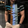 mäns zip polo skjorta 3d stripe tryck fi kläder sommarbusin casual t-shirt herr polo skjorta zip kort ärmgata topp o7os#