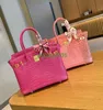 Bk crocodilo sacos confiável bolsa de luxo personalizado arco talão couro genuíno rosa rosa crocodilo padrão platina saco luz lu tem logotipo hbi6