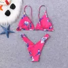 Women's Swimwear Women Floral Print Bikini Set Deep V Swimming Two Piece Beach Suit Smocked Top Bottoms Sexy Woman Swimsuits