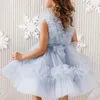 Girl Dresses Jill Wish Elegant Pink Flower Dress V-Neck Tiered Dubai Kids Princess Birthday Wedding Party Ball Evening Gown 2024 J116