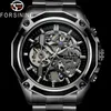 FORSINING Automatic Mechanical Men Wristwatch Military Sport Male Clock Top Brand Luxury Black Steel Skeleton New Man Watch 8130 Y248E