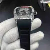 Hip Hop Herren-Trend-Armbanduhr mit Diamantgehäuse, große Diamant-Lünette, Uhren mit schwarzem Kautschukarmband, automatische mechanische Uhr W290r