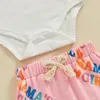 Clothing Sets Infant Baby Girls Summer Outfits Mamas Girl Heart Letter Spaghetti Strap Romper Ruffle Bloomers Shorts Clothes Set