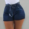 Women's Shorts Summer Pockets Jeans Female Denim Casual Drawstring Elastic Waist Frayed Hem Stretch Short Pants For Women