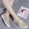 Casual Shoes Summer Leather Women Slippers Hollow Plat Slip On Breattable Light Sole Sole Sole Loafers WSH4663