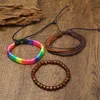 Handmade Braided Rope Multilayer Wooden Beaded Charm Bracelets 3pcs Set Adjustable Bangle Decor Jewelry For Women Men