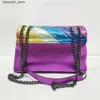 Sacos de noite Diamante Arco-íris Onda Padrão Mulheres Bolsa Cabeça de Águia na Aba Frontal Colorido Cross Body Bag Patchwork PU Couro Q240225