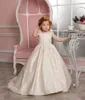 Girl Dresses High Quality First Communion Kids Evening Ball Gown Light Champagne Girls Pageant Dress Satin Lace Flower