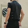 Men's Vests Fashionable Faux Leather Biker Waistcoat Motorcycle Black Club Vest With Multiple Pockets Sleeveless Style