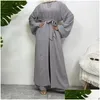 イスラム教徒の女性のためのエスニック服3ピースセット長いカーディガントップとポケット付きパンツイスラムローブ控えめなイードラマダンアバヤスーツ