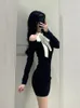 Casual Dresses 2024 Winter Sexy Slim Bodycon Y2k Mini Dress Woman Black Elegant Short Party Outwear One Piece Korean Fashion