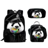 Mochila Moda Jovem Panda 3D Impressão 3 Pçs/set Estudante Sacos de Viagem Laptop Daypack Lunch Bag Lápis Caso