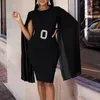 Vêtements ethniques Plus Taille à la mode élégante couleur unie taille haute col rond manches volantes fesses sexy cape robe