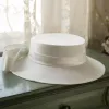 Hats Retro Elegant Bride England Mesh Bow Flat Top Bow Hat Prom Satin White Headdress Yarn Hat