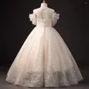 Mädchenkleider Jill Wish Glitzerndes Champagnerkleid mit Perlen und Schleife Dubai Kinder Prinzessin Geburtstag Hochzeit Erstkommunion Kleid 2024 J045