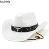 Wide Brim Hut Bucket Hats Bauhinia New Strow Western Herren Cowboy Hut Sommer Outdoor Strand Sonnenhut Sombrero Hombre J240325