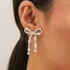 Dangle Küpeler Beyaz Yay Kadınlar Kulak Dairesi Moda Püskül 2024 İmitasyon Femme Takı Aksesuarları için İnci Düğün Hediyesi Y2K