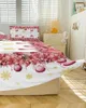 Jupe de lit de noël Poinsettia aquarelle boule lumineuse, couvre-lit ajusté avec taies d'oreiller, housse de matelas, ensemble de literie, drap