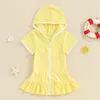 Flickaklänningar Kid Girls Swim Cover Up Hooded Zip-up Terry Swimsuit Coverup Handduk Baddräkt Badrob Pool Beach Robe Dress