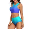 Kvinnors badkläder Sexig tryck Bikinis Set Women Neon Blue Kawaii Bikini Swimsuit High midje Surfing Overdimensionerad strandkläder