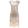 Vintage 1920s Flapper Great Gatsby Dress ONeck Cap Sleeve Sequin Fringe Party Midi Vestidos Verano Summer 240315