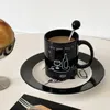 Tassen, schwarze, fortgeschrittene französische Tasse, Kaffeetasse, zum Trinken zu Hause, elegantes Urlaubsgeschenk, einfache Keramikmilch