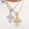 Iced Out Baguette Cut Diamond Cross Colgante Venta al por mayor Joyería de Hip Hop Chapado en oro 5a Cubic Brass Cross Colgante y encanto