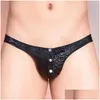 Sous-pants y hommes Low Rise Tempation fausse cuir Briefes réglables PAUTES BONGS BOTTONS SOUS-WEART STOUR LINGERIE SM MAL MALLE DEL OTPIL