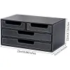 Gavetas 3 camadas de armazenamento de papelaria gavetas caixa desktop diversos organizador caixa de couro artificial multifuncional organizador de mesa preto