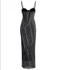 Super sparkling diamond studded beads sexy low cut high slit suspender dress light luxury party dress