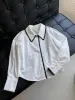 Blusas femininas camisas primavera e verão branco algodão bordado gancho camisa casual decote lapela costura contra cor entrega gota otoso