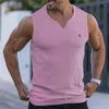Verano nuevo gimnasio deportes fitn hombres chaleco clásico con cuello en v raya vertical alto estiramiento manga camiseta corriendo ropa de entrenamiento p2bz #