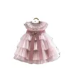 Estate Bambini Ragazze Vestito Per Bambini Rosa Soffice Fiocco Di Compleanno Temperamento Soffice Garza A Strati Torta Abiti Da Principessa H1223 240314