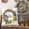 Printemps pâques décor à la maison housse de coussin fleurs lapin imprimé oreiller décorations carré lin jeter taies d'oreiller 240325