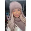 Femmes hiver Angora oreillettes chapeau chaud moelleux fourrure de lapin tricot femme épaisse polaire doublée trappeur russe 10 couleurs 240309