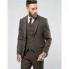 Men's Suits Latest Coat Pants Design Brand Brown Tweed Suit Men Set Slim Fit Custom Wedding Blazer Tuxedo 3pcs(Jacket Vest)