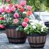 Planters krukor med flera storlek imitation trä fat blomma potten valnöt färg tjock och hållbar stor kapacitet imitation träkruka 240325