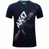 men's Summer Persality Short Sleeve T-shirt Ak 47 Gun Printed Army Fan Tough Guy Wind Speed Dry O Neck Shirt Punk Large Top H4U2#