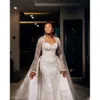 Ebi Aso Oct arabe grande taille blanc sirène luxueux robe de mariée en dentelle pailletée Sexy robes de mariée robes ZJ es