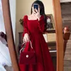 Casual Kleider Elegante Samt Lange Kleid Für Frauen Große Größe 4XL Herbst Winter Lose Weibliche Perlen Quadrat Kragen Schwarz Rot weihnachten