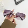 Gafas de sol Y2K Rimless Butterfly Square Mujeres para hombres 2024 Vintage Gafas de sol Diseñador Steampunk Pink Shades