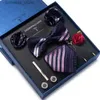 Hals Krawatten Hals Krawatten Urlaubsurkunde Krawatte Taschentuch Pocket Squares Manschaumlink Set Krawattenbox gestreift dunkelblau Aprilscherz Tag Y240325