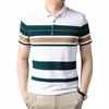 Yaz Erkekler Polo Gömlek Çizgili Baskı Busin Stil Giyim Sıradan Erkek Sokak Giyim Kısa Kollu T-Shirt Golf Gömlek Man Q1B6#