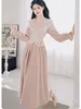 Vestidos casuais francês Princesa doce para mulheres rosa Cute Lace V Dress Kawaii Spring Spring Festa de aniversário elegante vestidos seja Mujer