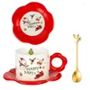 Mugs Christmas Ceramic Cup Coffee and Saucers With Spoon Utsökt Xmas Gift Afternoon Tea Cups Santa Claus Breakfast Milk